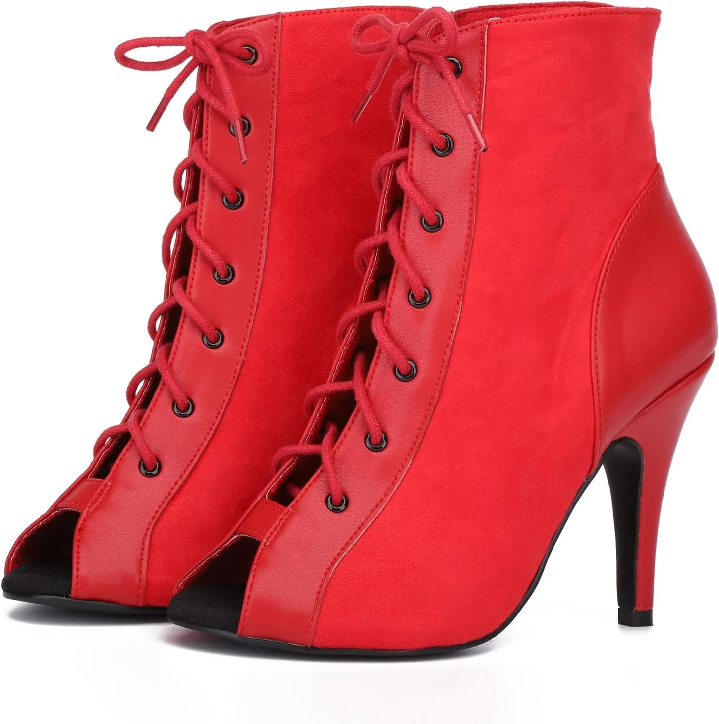Hanfike Womens Peep Toe Boot Lace-up Fashion Party Booties Heels