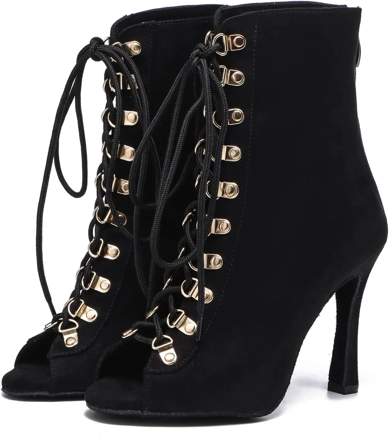 Hanfike Womens Peep Toe Boot Lace-up Fashion Party Booties Heels