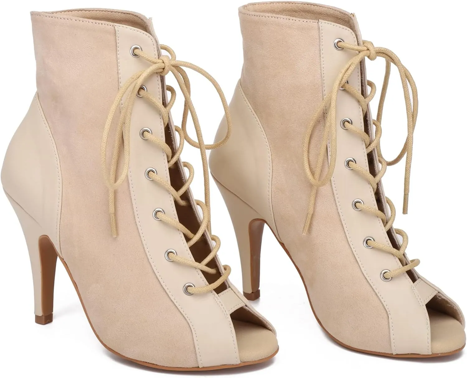 Hanfike Womens Peep Toe Boot Lace-up Fashion Party Booties Heels