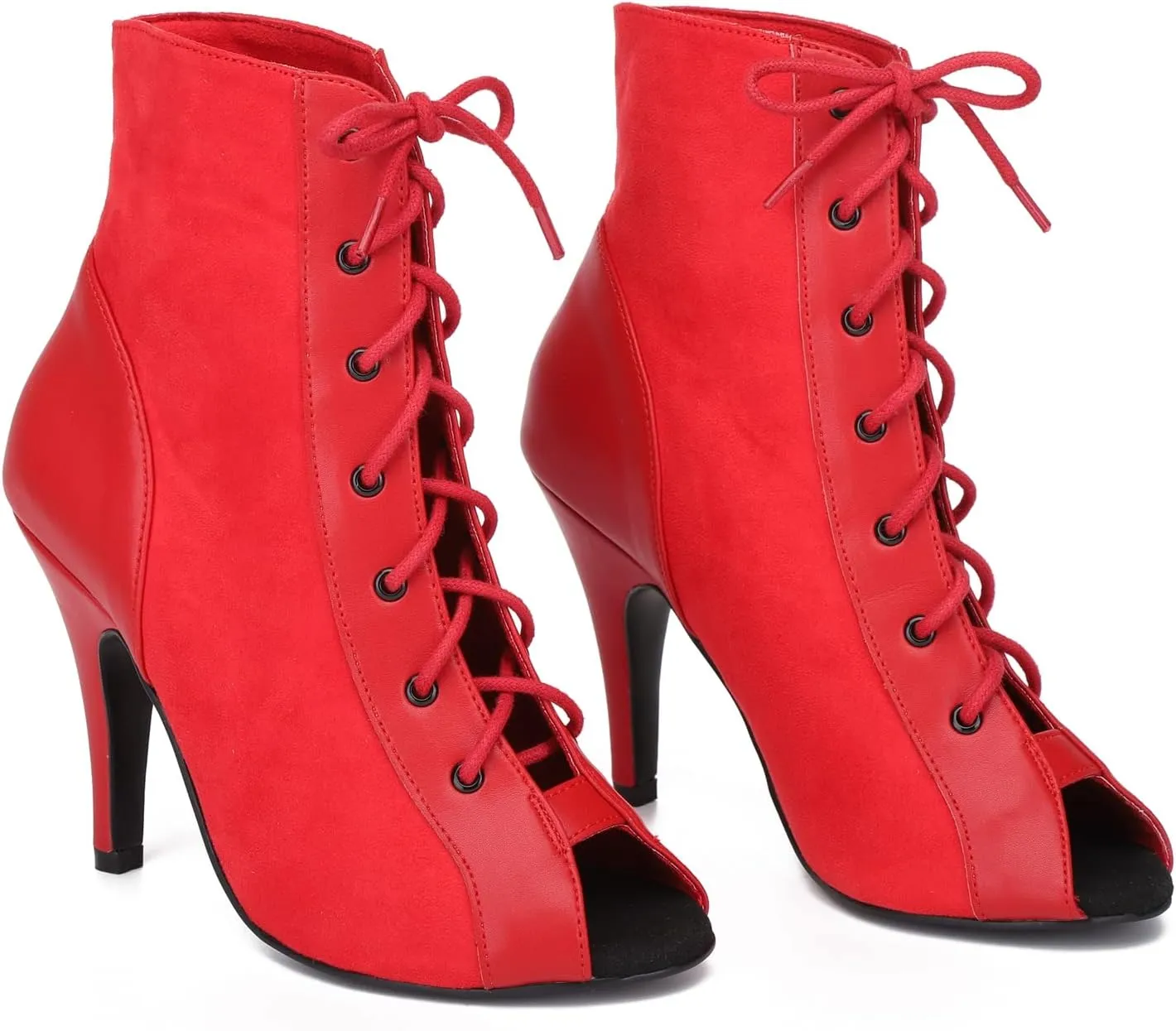 Hanfike Womens Peep Toe Boot Lace-up Fashion Party Booties Heels