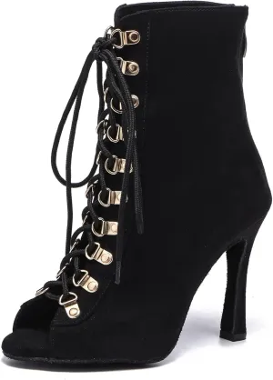 Hanfike Womens Peep Toe Boot Lace-up Fashion Party Booties Heels