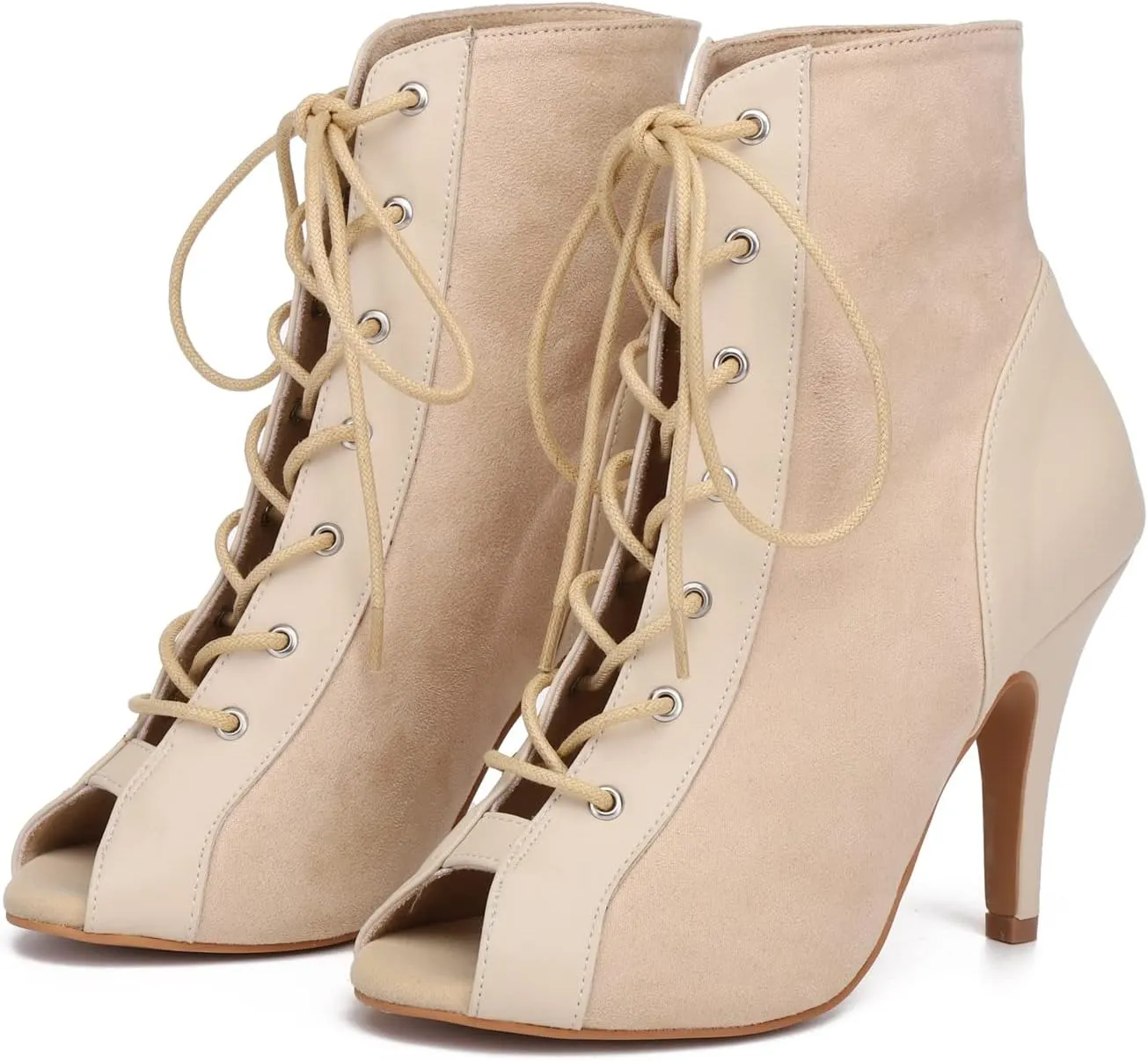 Hanfike Womens Peep Toe Boot Lace-up Fashion Party Booties Heels