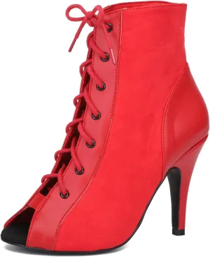Hanfike Womens Peep Toe Boot Lace-up Fashion Party Booties Heels