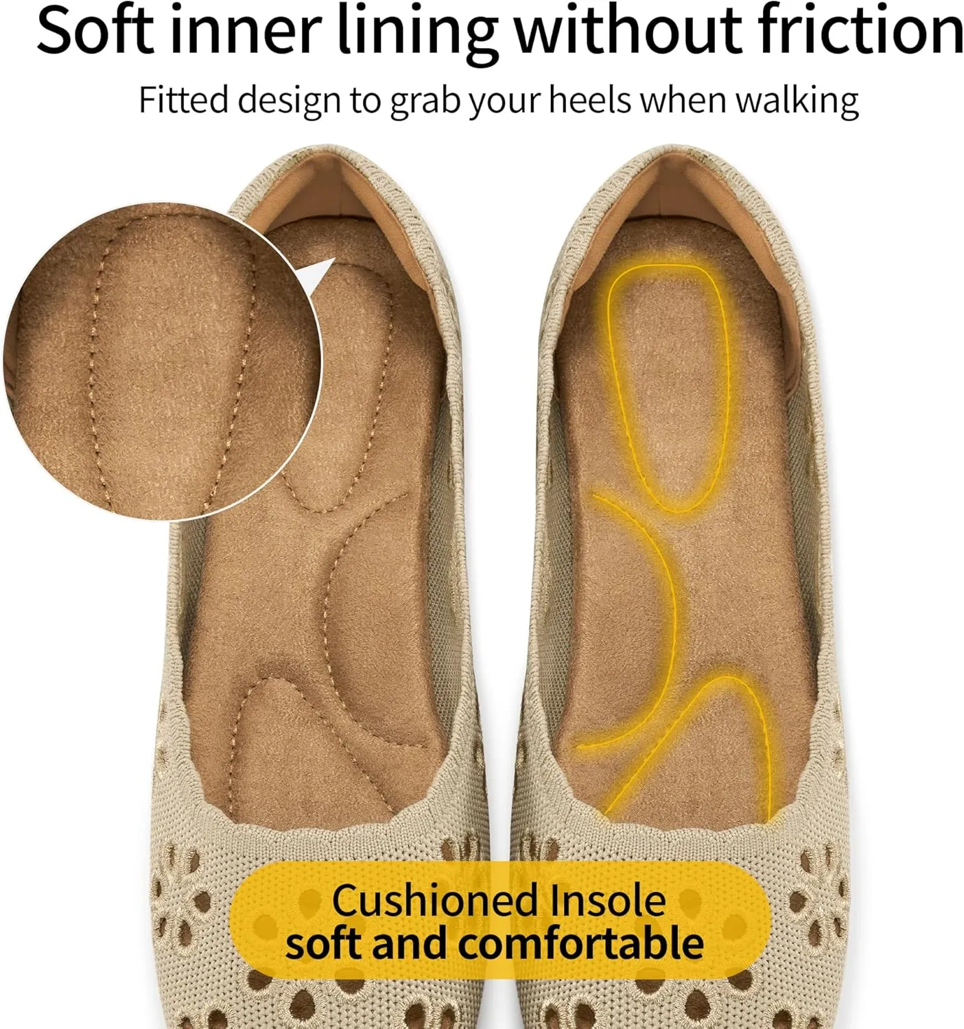 HARENCE Ballet Flats Shoes for Women: Comfortable Round Toe Summer Work Office Flat Slip on Walking Dress Shoes with Breathable Floral Eyelets