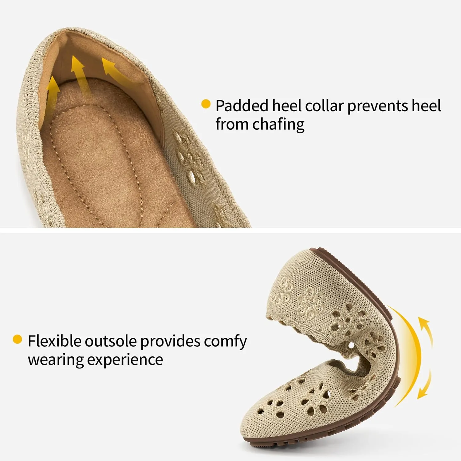 HARENCE Ballet Flats Shoes for Women: Comfortable Round Toe Summer Work Office Flat Slip on Walking Dress Shoes with Breathable Floral Eyelets