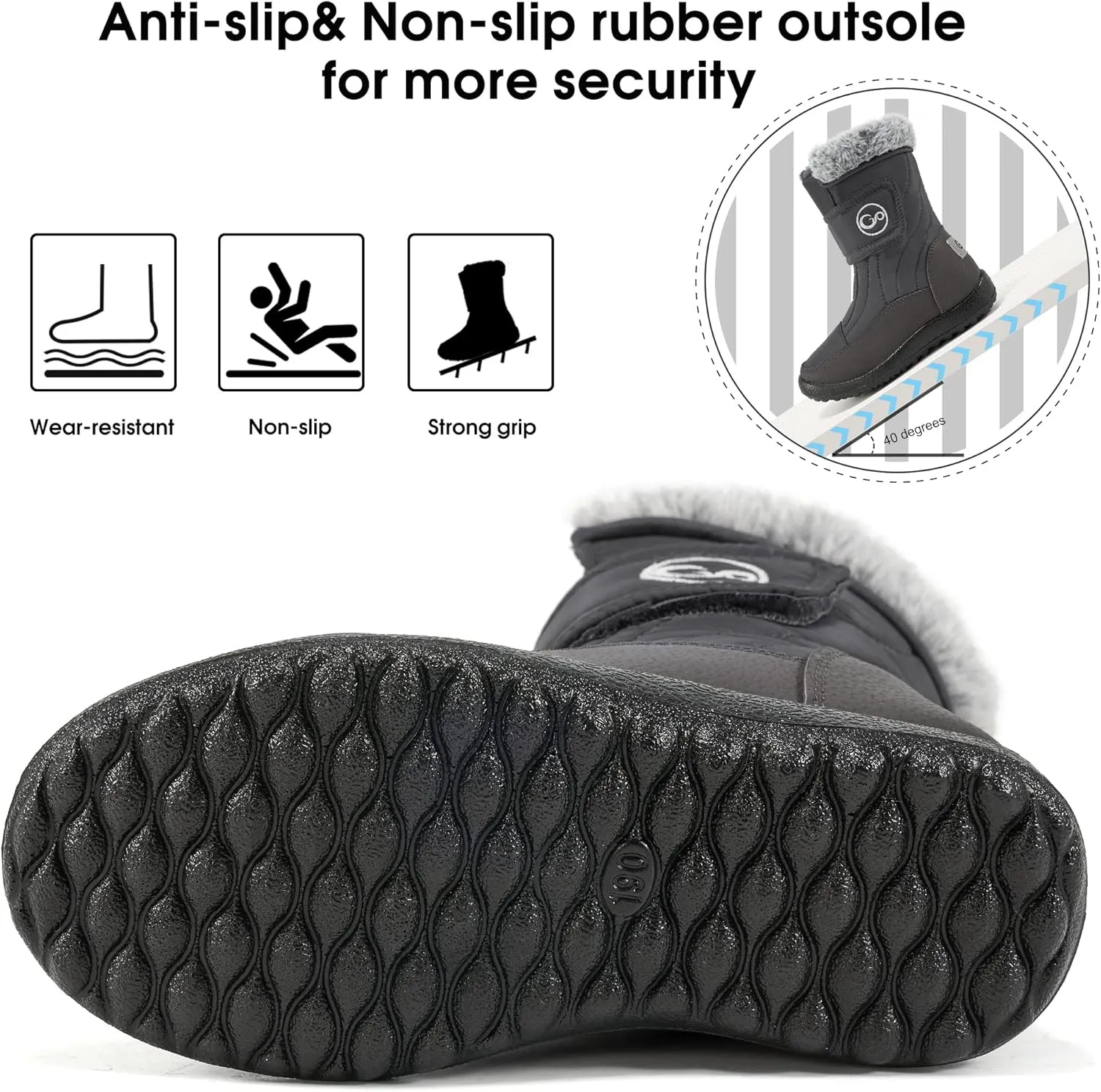 HARENCE Girls Boys Snow Boots: Comfortable Warm Fur Lined Toddler Winter Boot Hook Loop Outdoor Waterproof Slip on Boots for Kids