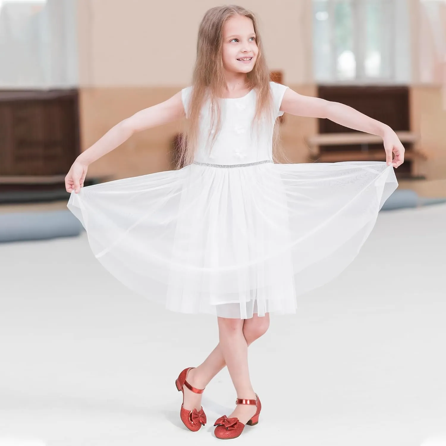 Hehainom Girls Dress Shoes Toddler Closed Toe Flower Girl Heels for Party Wedding Princess Shoes
