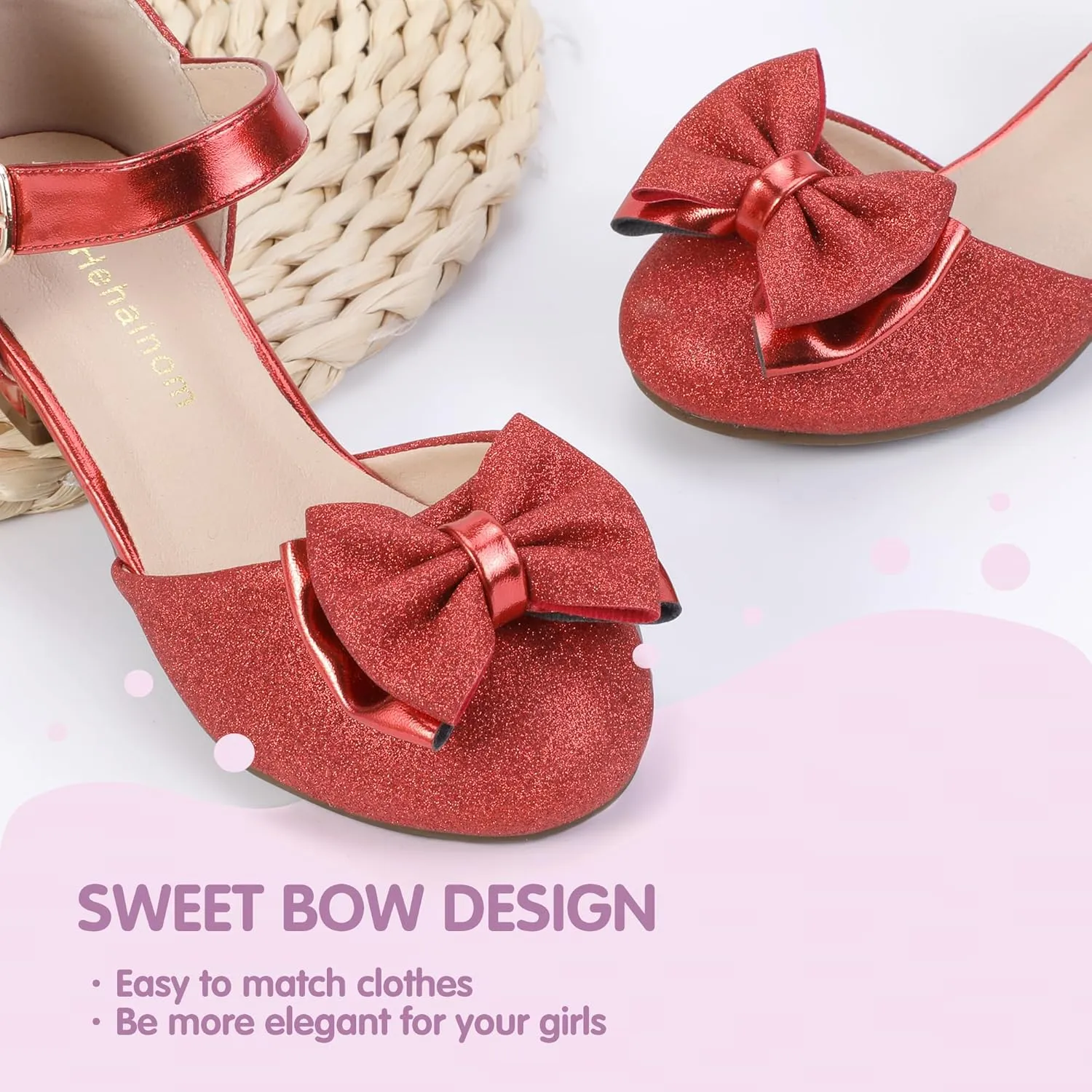 Hehainom Girls Dress Shoes Toddler Closed Toe Flower Girl Heels for Party Wedding Princess Shoes