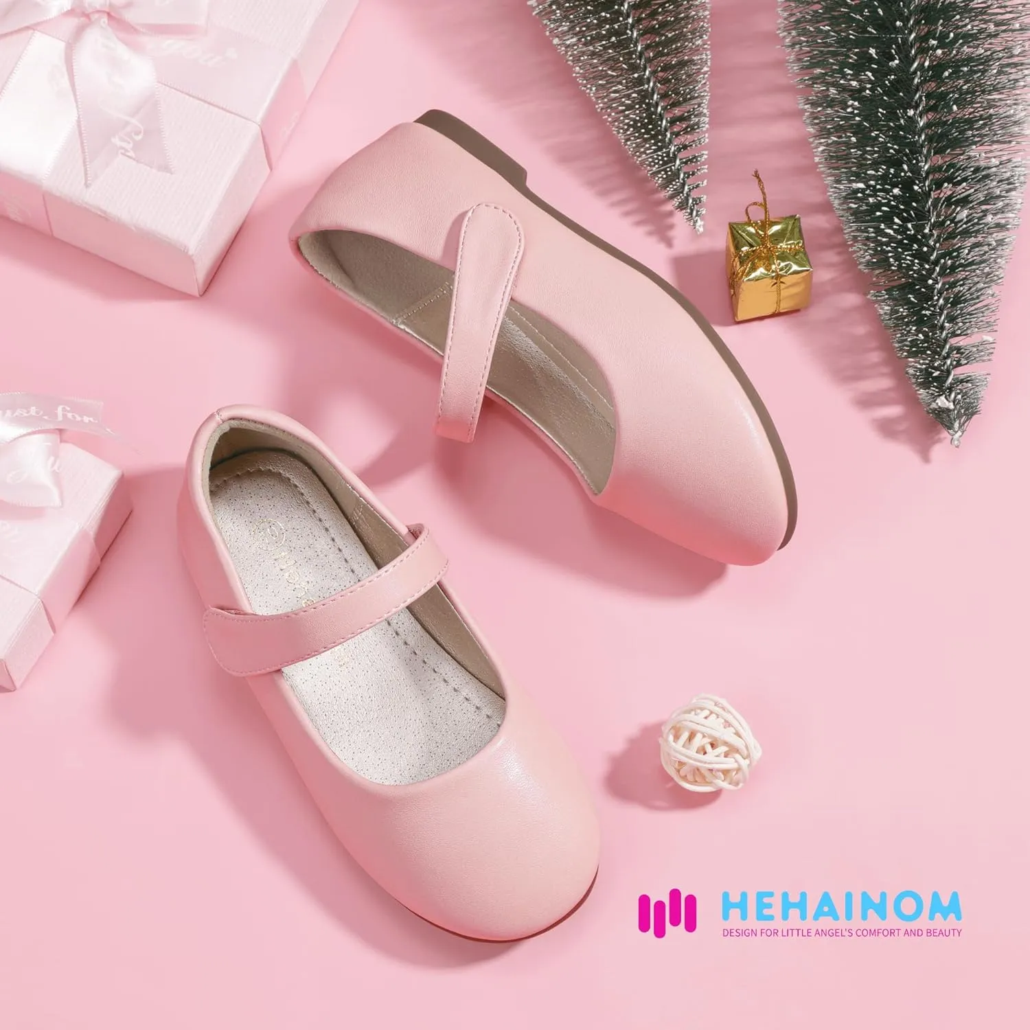 Hehainom Toddler Girls Flats Mary Jane Flower Girl Dress Shoes School Wedding Party Shoes