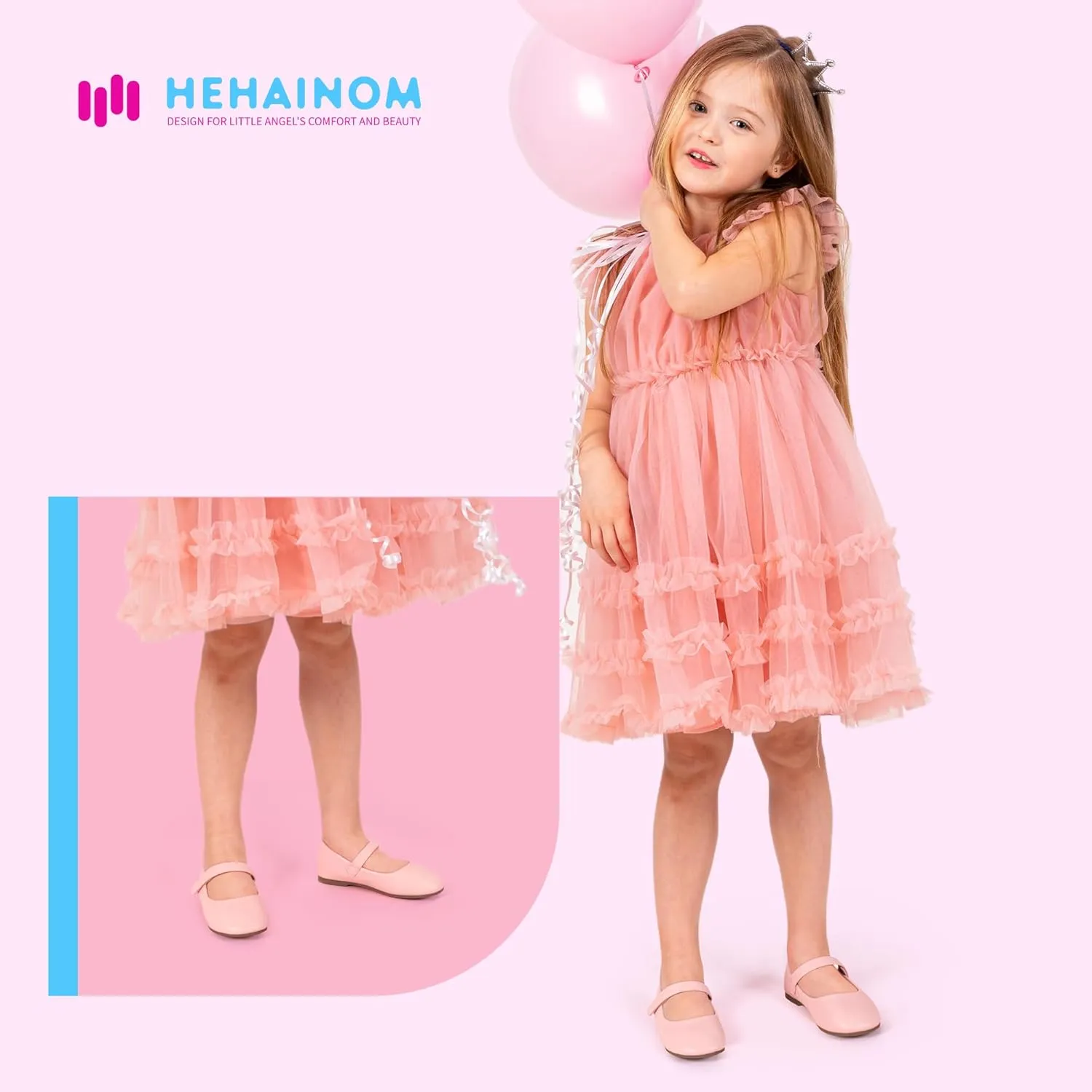 Hehainom Toddler Girls Flats Mary Jane Flower Girl Dress Shoes School Wedding Party Shoes