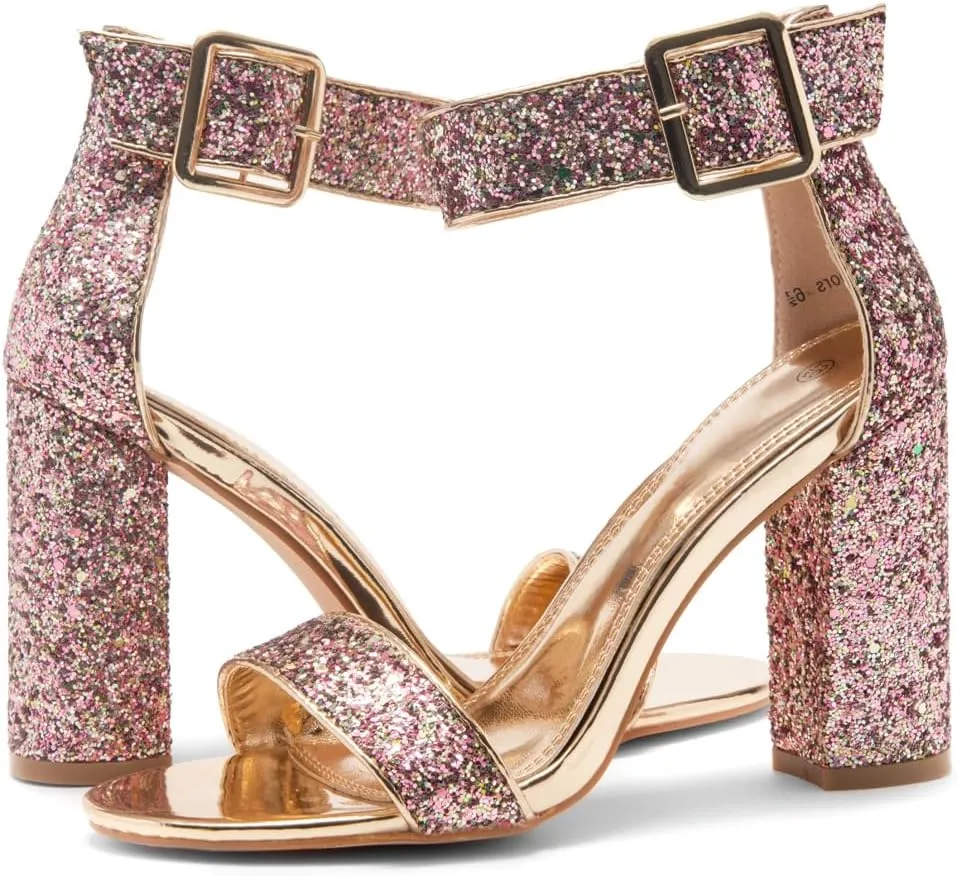 Herstyle Rumors Women's High Heels Open Toe Chunky Block Heeled Sandals with Ankle Strap – Dressy Strappy Heels for Prom Wedding Office, and Party