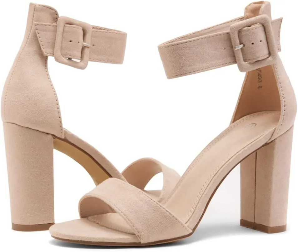 Herstyle Rumors Women's High Heels Open Toe Chunky Block Heeled Sandals with Ankle Strap – Dressy Strappy Heels for Prom Wedding Office, and Party