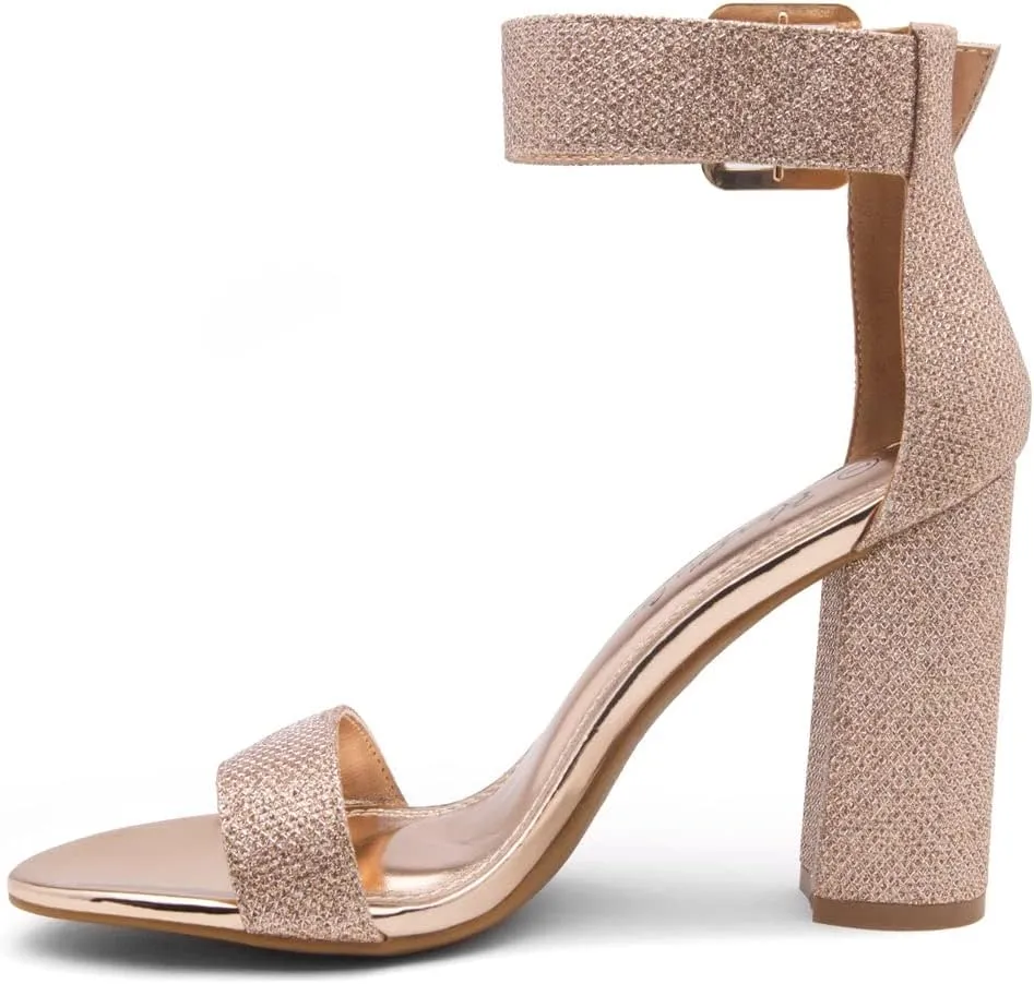 Herstyle Rumors Women's High Heels Open Toe Chunky Block Heeled Sandals with Ankle Strap – Dressy Strappy Heels for Prom Wedding Office, and Party