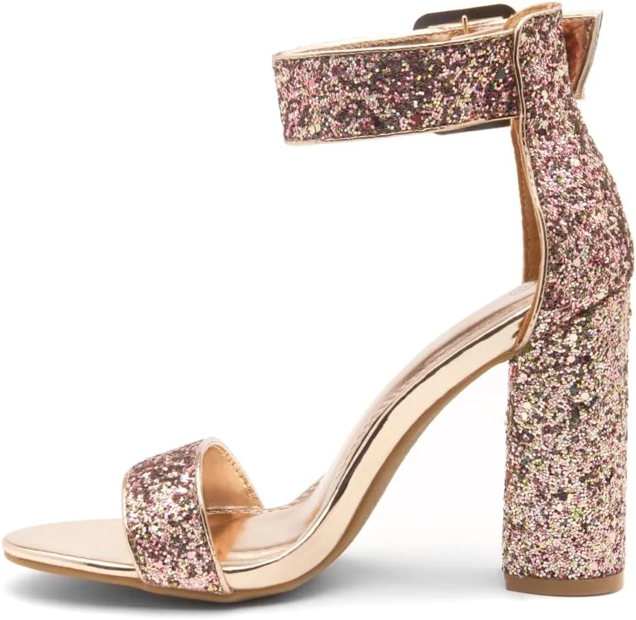 Herstyle Rumors Women's High Heels Open Toe Chunky Block Heeled Sandals with Ankle Strap – Dressy Strappy Heels for Prom Wedding Office, and Party