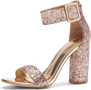 Herstyle Rumors Women's High Heels Open Toe Chunky Block Heeled Sandals with Ankle Strap – Dressy Strappy Heels for Prom Wedding Office, and Party