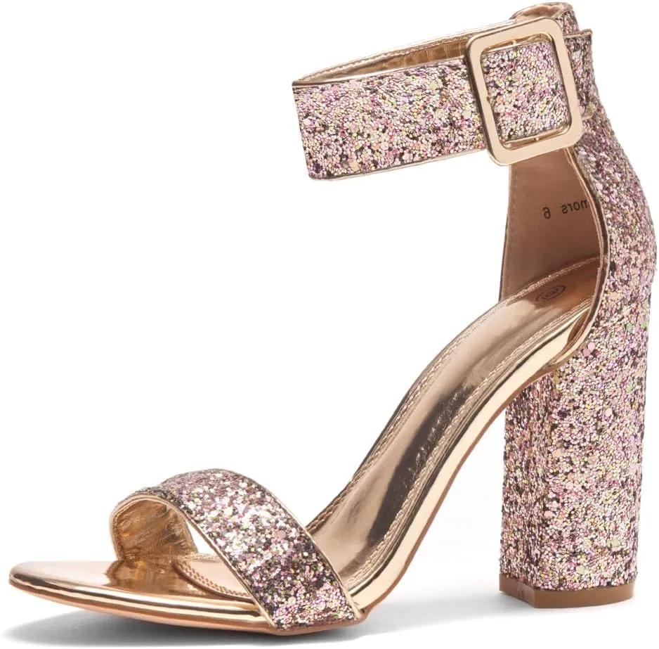 Herstyle Rumors Women's High Heels Open Toe Chunky Block Heeled Sandals with Ankle Strap – Dressy Strappy Heels for Prom Wedding Office, and Party