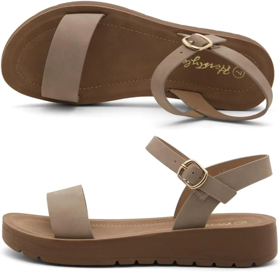 Herstyle Women’s Flat Sandals – One Band Ankle Strap Dressy Casual Sandals with Cushioned Footbed | Comfortable Open Toe Walking Shoes for Summer & Daily Wear