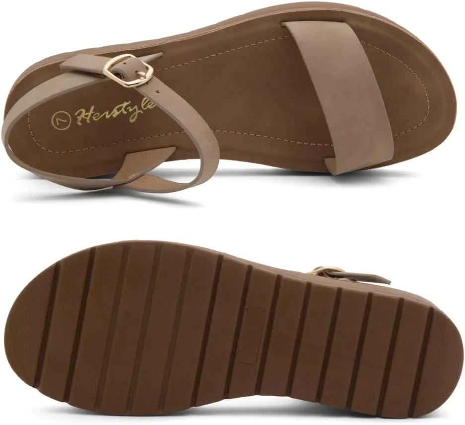 Herstyle Women’s Flat Sandals – One Band Ankle Strap Dressy Casual Sandals with Cushioned Footbed | Comfortable Open Toe Walking Shoes for Summer & Daily Wear