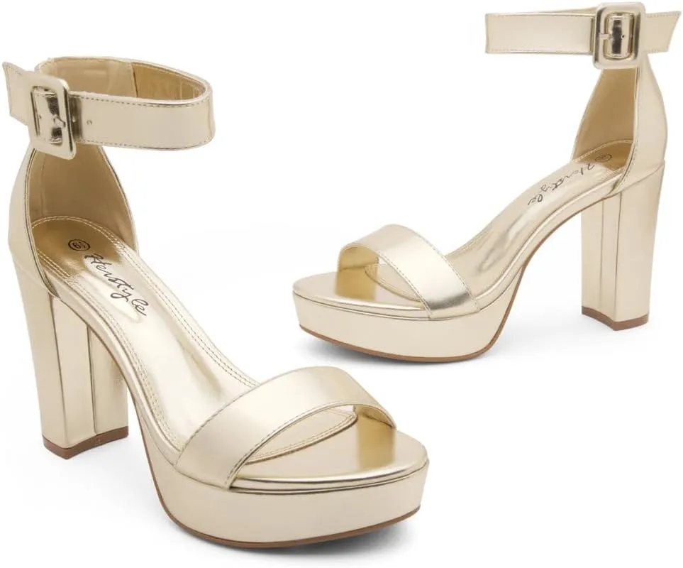 Herstyle Women's Platform Heels - 4 Inch Chunky Block Heeled Sandals with Ankle Strap, Open Toe Strappy Heels, Dress Pumps for Wedding, Prom & Party, Trendy 2025