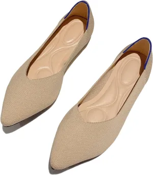 HIPPOSEUS Women's Knitted Ballet Flats Comfortable Casual Dressy Pointed Toe Walking Shoes