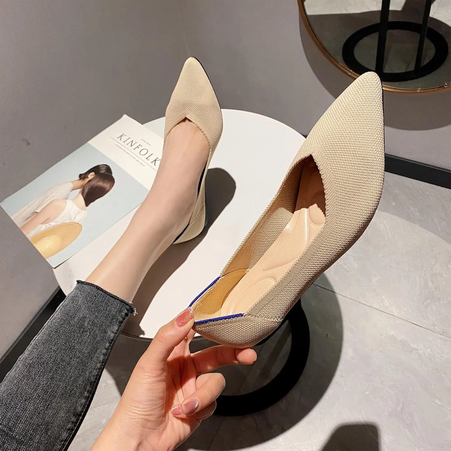 HIPPOSEUS Women's Knitted Ballet Flats Comfortable Casual Dressy Pointed Toe Walking Shoes