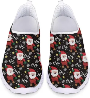 HUIACONG Christmas Black Shoes Santa Claus Sneakers Ho Ho Ho Slip On Walking Shoes Size 11 Tennis Trainers for Women Teen Girls Athletic Workout Footwear for Holiday Party Xmas Gifts