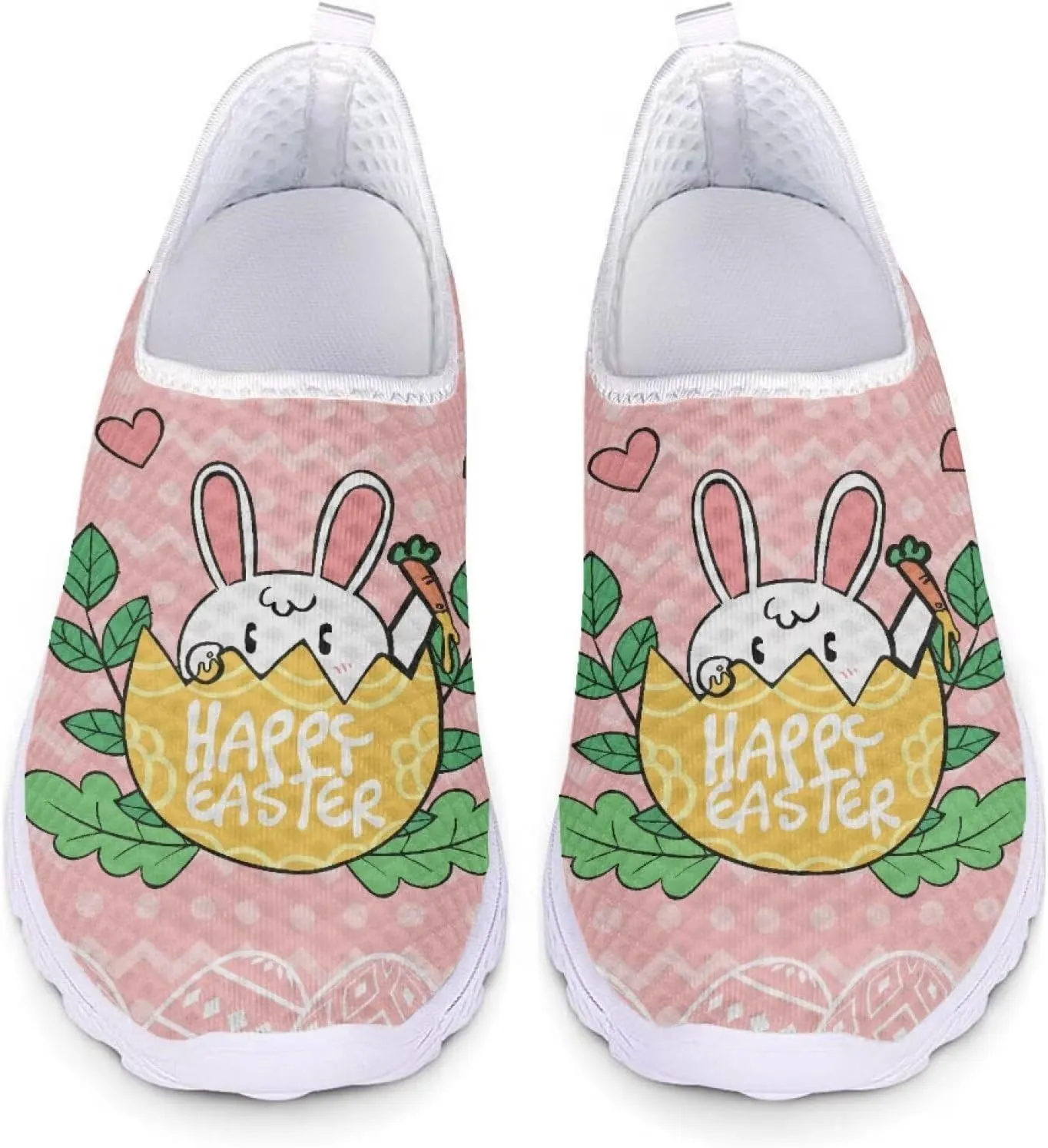 HUIACONG Happy Easter Rabbit Egg Shoes for Women Slip On Sneakers Pink Teen Girls Walking Shoes Size 6 Summer Footwear Casual Running Jogging Tennis Trainers for Yoga Dance Fitness