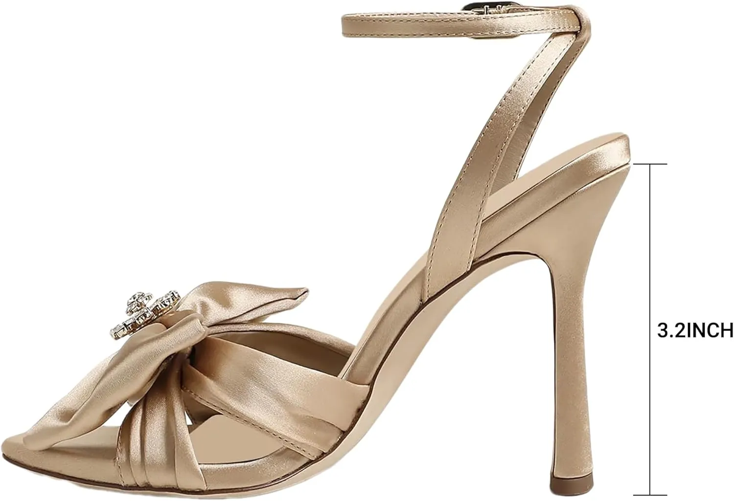 Huntarry Womens Satin Bow Heels Ankle Strap Rhinestone High Heel Sandals with Open Square Toe for Bridal Wedding Party Prom Shoes