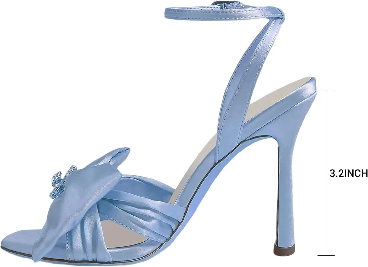 Huntarry Women's Satin Bowknot Sandals with Ankle Strap,Rhinestone Open Round Toe 3.2inch Stiletto Heels,Comfortable Bridal Wedding Party Shoes