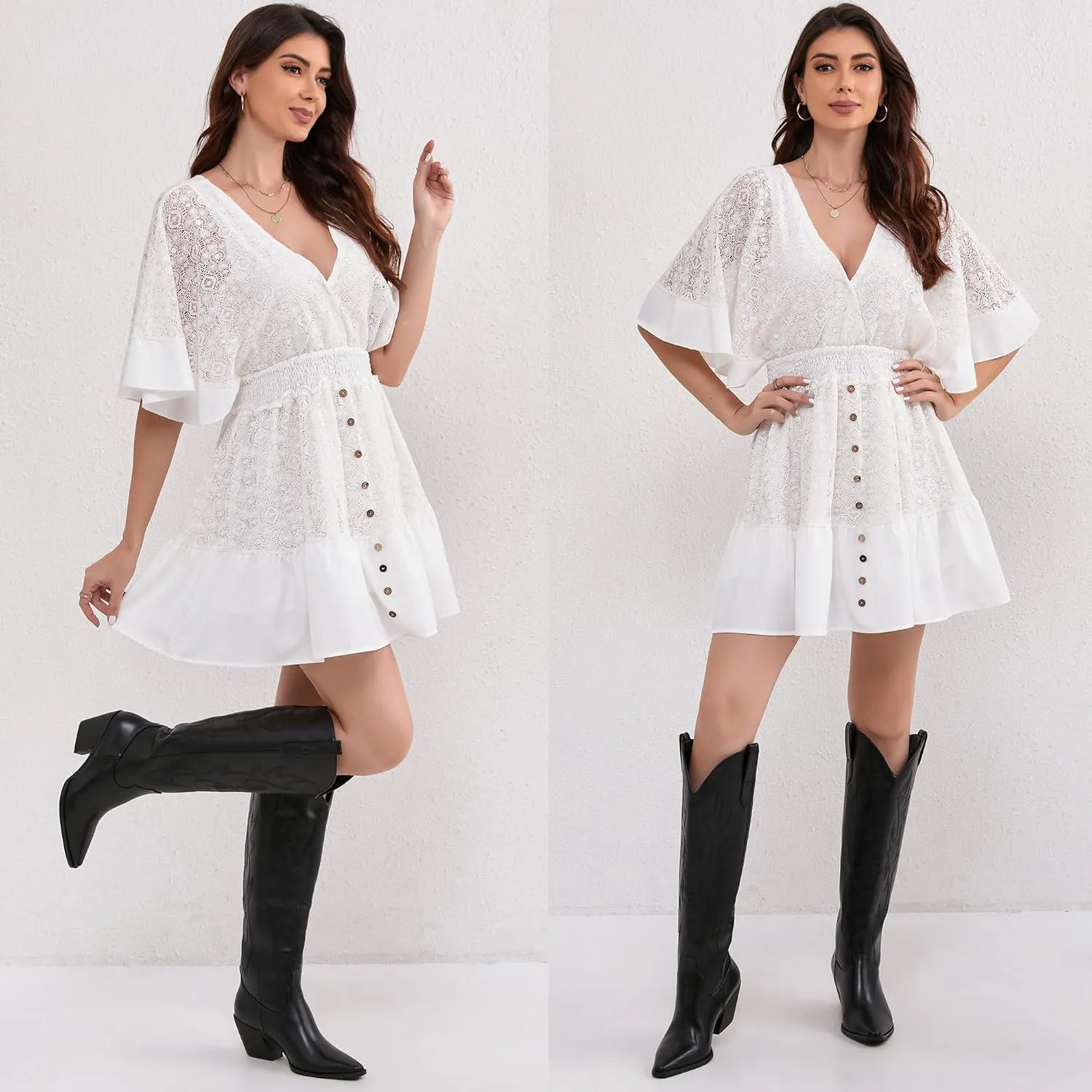 iiimmu Cowgirl Boots Women Knee High Boots Pointed Toe and Block Heel Cowboy Suede and Faux Leather Boots with Embroidered