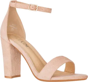 ILLUDE Women’s Open Toe Ankle Strap Chunky Block High Heel - Formal, Wedding, Party Classic Heeled Sandals - Ruby