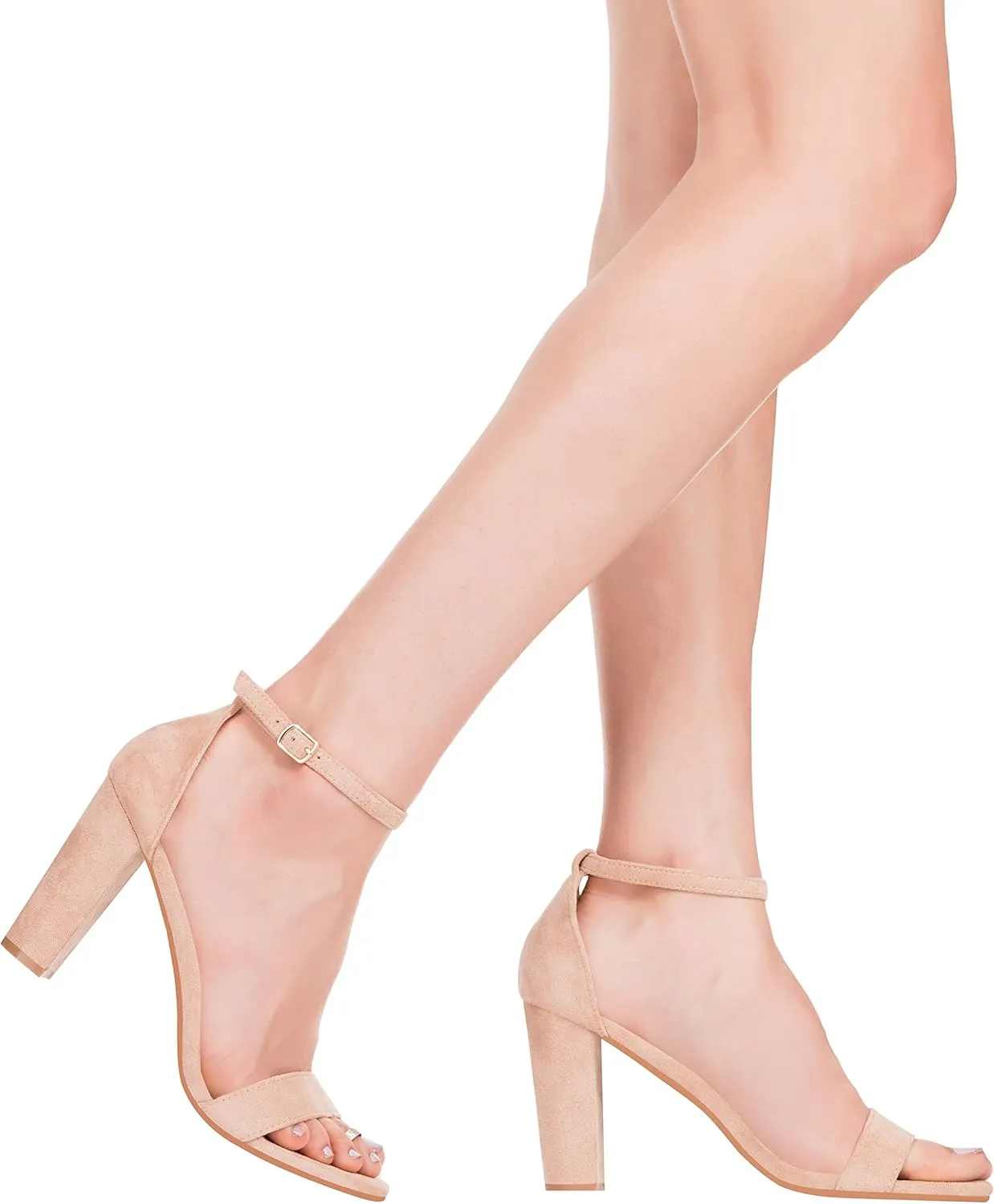 ILLUDE Women’s Open Toe Ankle Strap Chunky Block High Heel - Formal, Wedding, Party Classic Heeled Sandals - Ruby