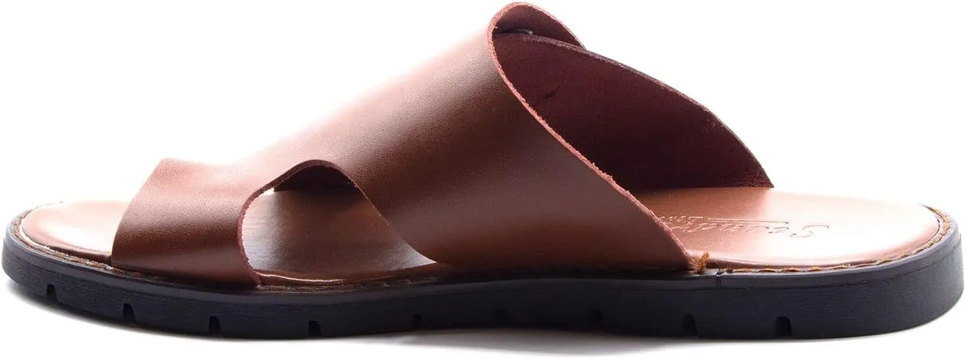 Jazamé Men's 69213 Leather Slip On Peasant Toe Loop Roman Flip Flop Dress Sandals