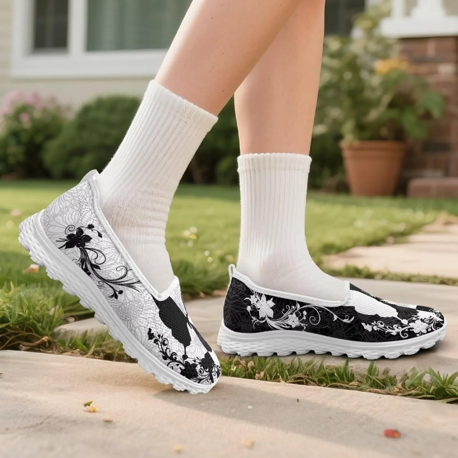 Jeiento Bohemian Flower Shoes for Women Animal Pattern Walking Shoes Mesh Breathable Tennis Casual Travel Footwear Workout Shoe