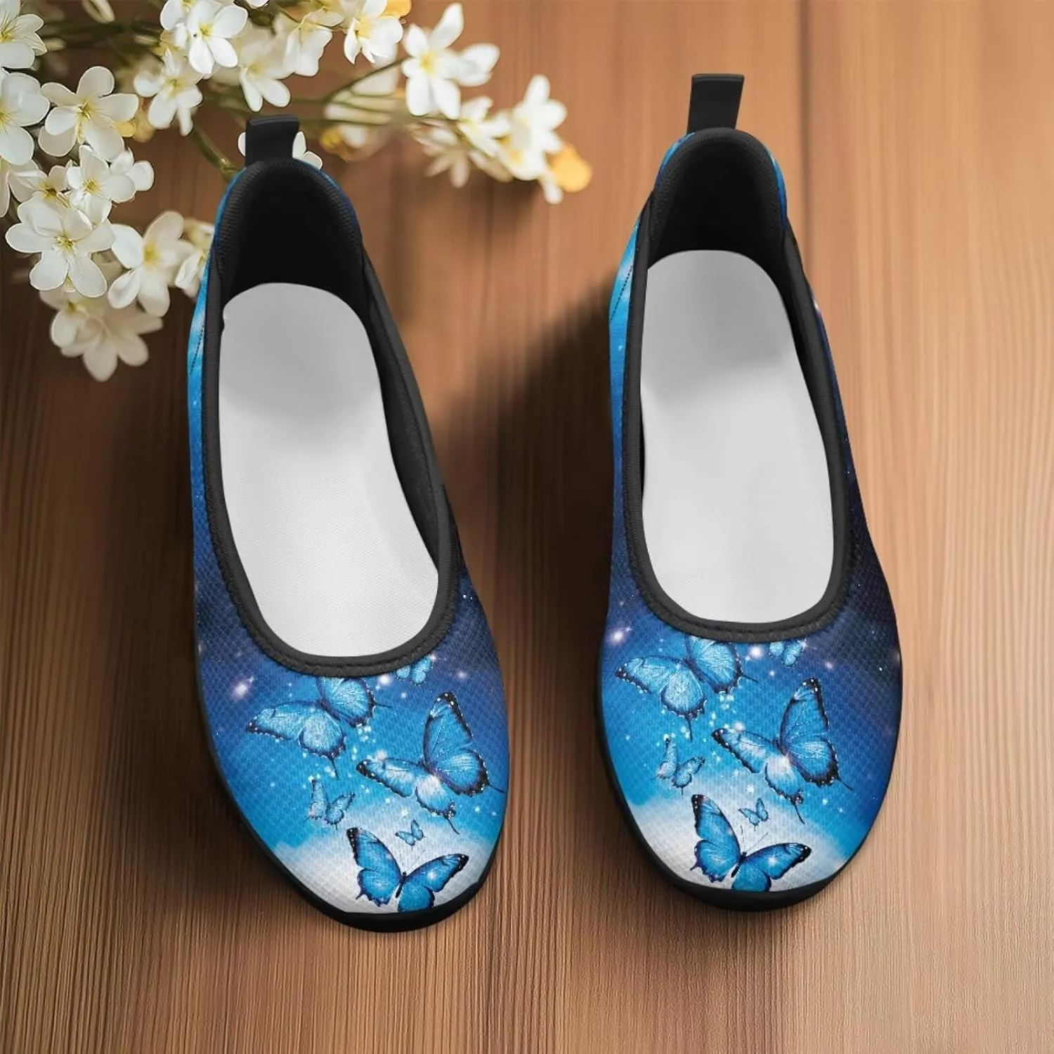 Jeiento Butterfly Shoes for Women Casual Slip-On Loafers Mesh Breathable Road Running Shoes Adult Sneakers