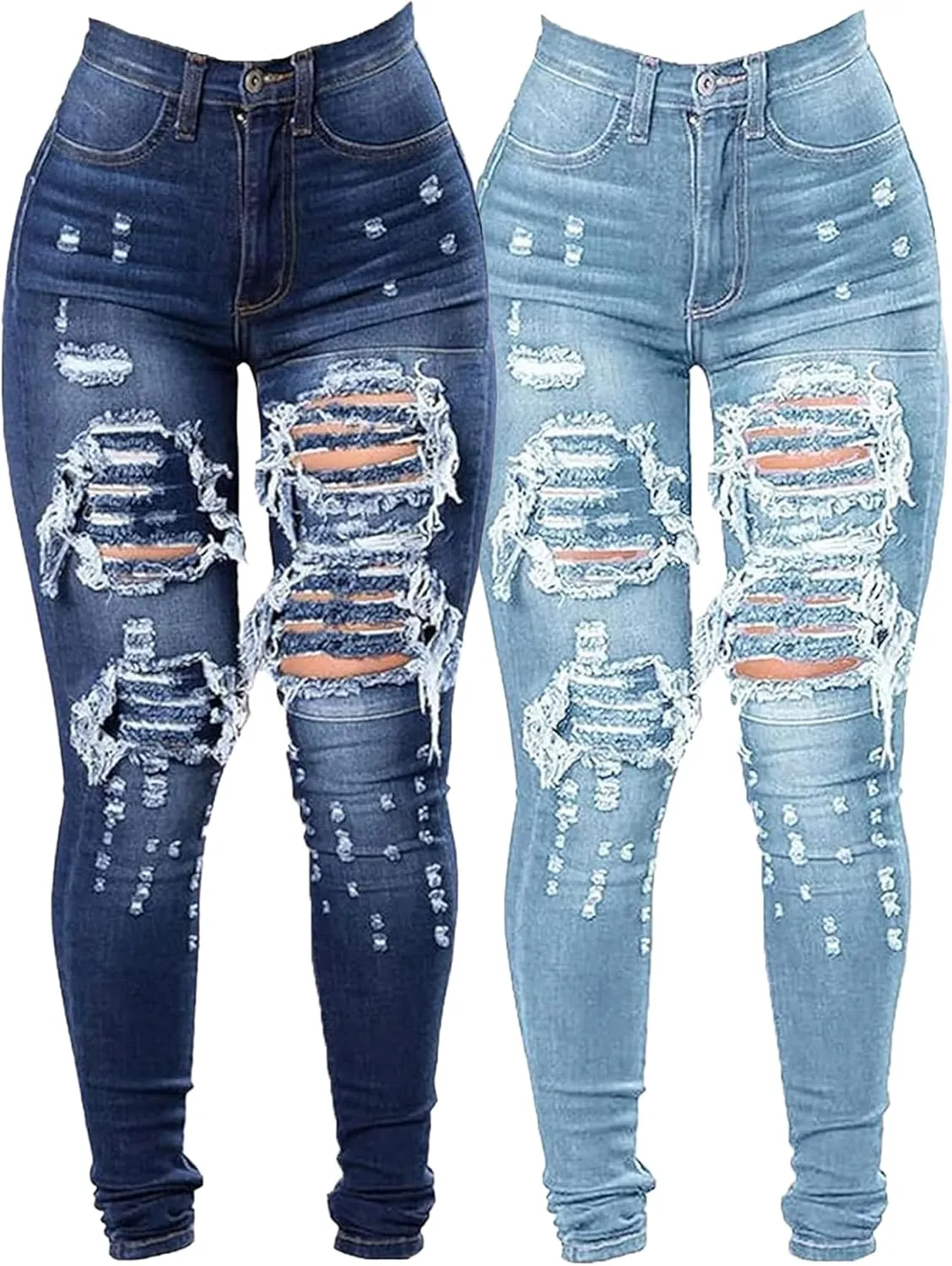JEKE-DG Women's High Waist Plus Size Destroyed Jeans Slim Skinny Ripped Trousers Stretch Denim Pants