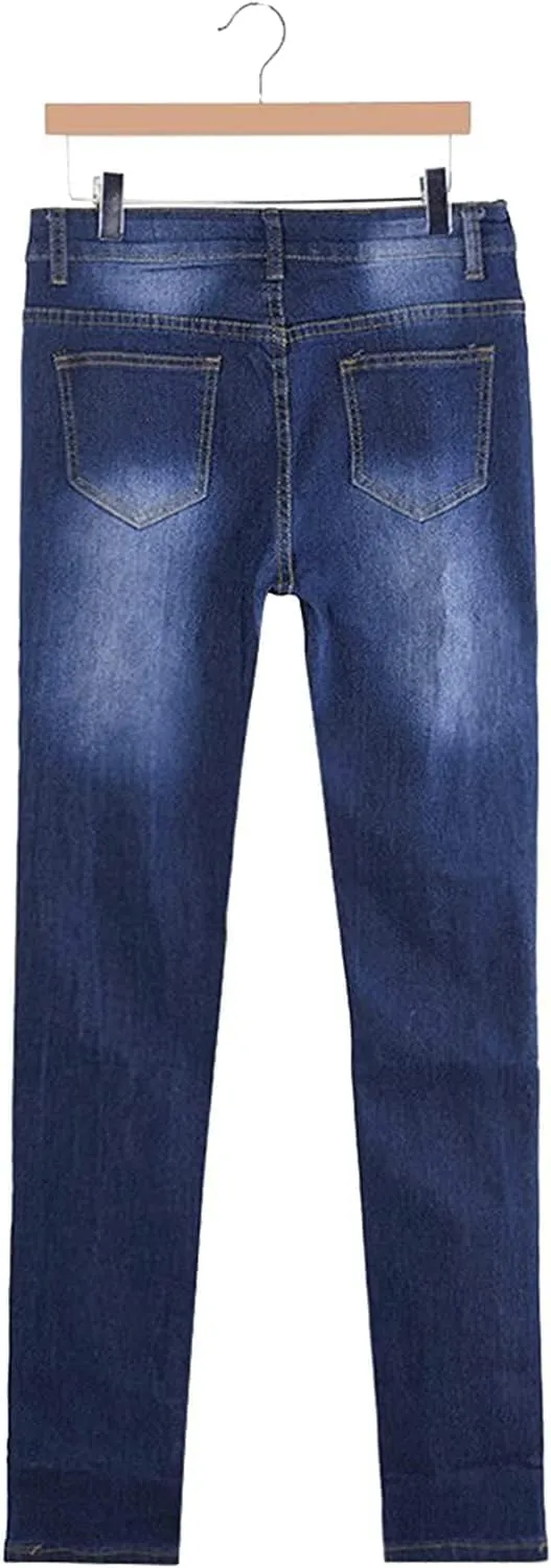 JEKE-DG Women's High Waist Plus Size Destroyed Jeans Slim Skinny Ripped Trousers Stretch Denim Pants