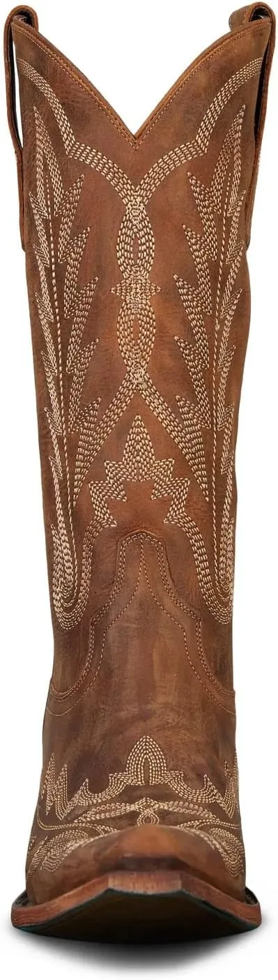 JORISTIMO Women's Cowboy with Embroidered Stitch,Knee High Boots, Classic Snip Toe Traditional Western Knee Bootie