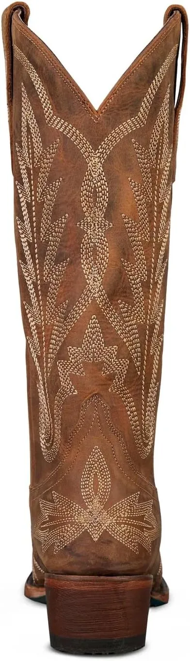 JORISTIMO Women's Cowboy with Embroidered Stitch,Knee High Boots, Classic Snip Toe Traditional Western Knee Bootie