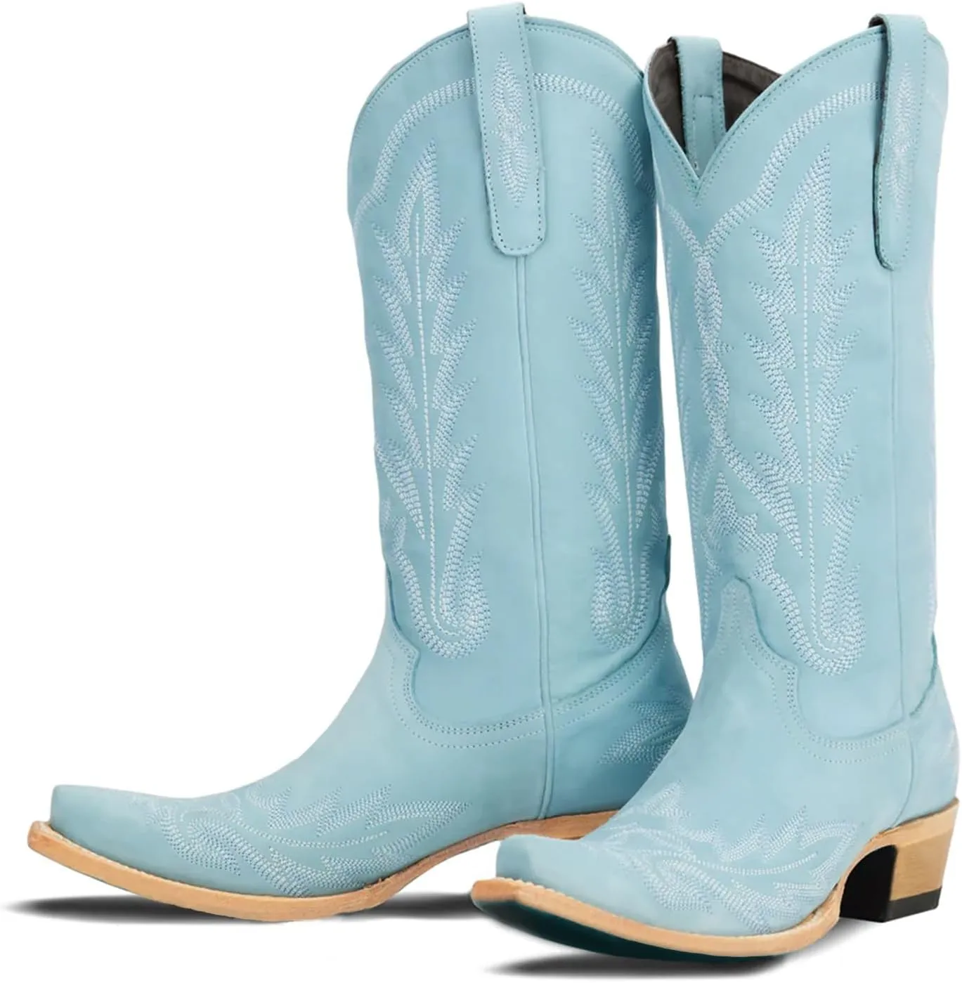 JORISTIMO Women's Cowboy with Embroidered Stitch,Knee High Boots, Classic Snip Toe Traditional Western Knee Bootie