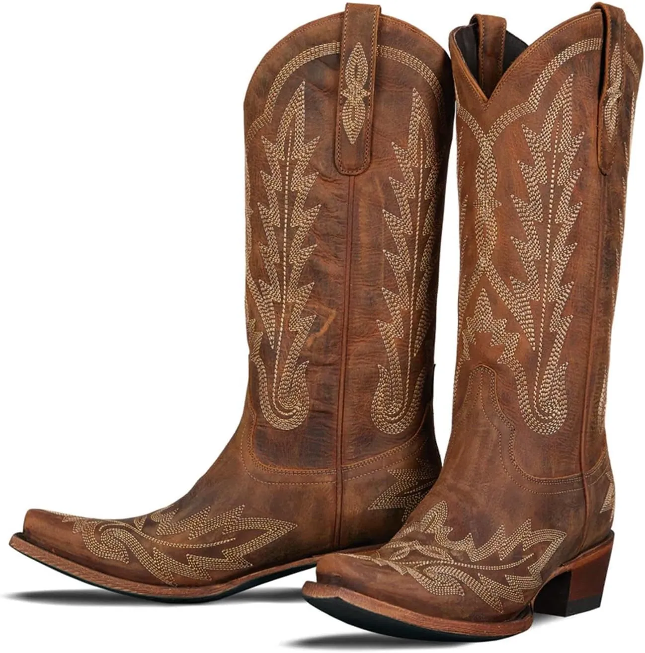 JORISTIMO Women's Cowboy with Embroidered Stitch,Knee High Boots, Classic Snip Toe Traditional Western Knee Bootie
