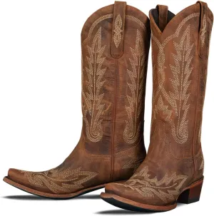 JORISTIMO Women's Cowboy with Embroidered Stitch,Knee High Boots, Classic Snip Toe Traditional Western Knee Bootie