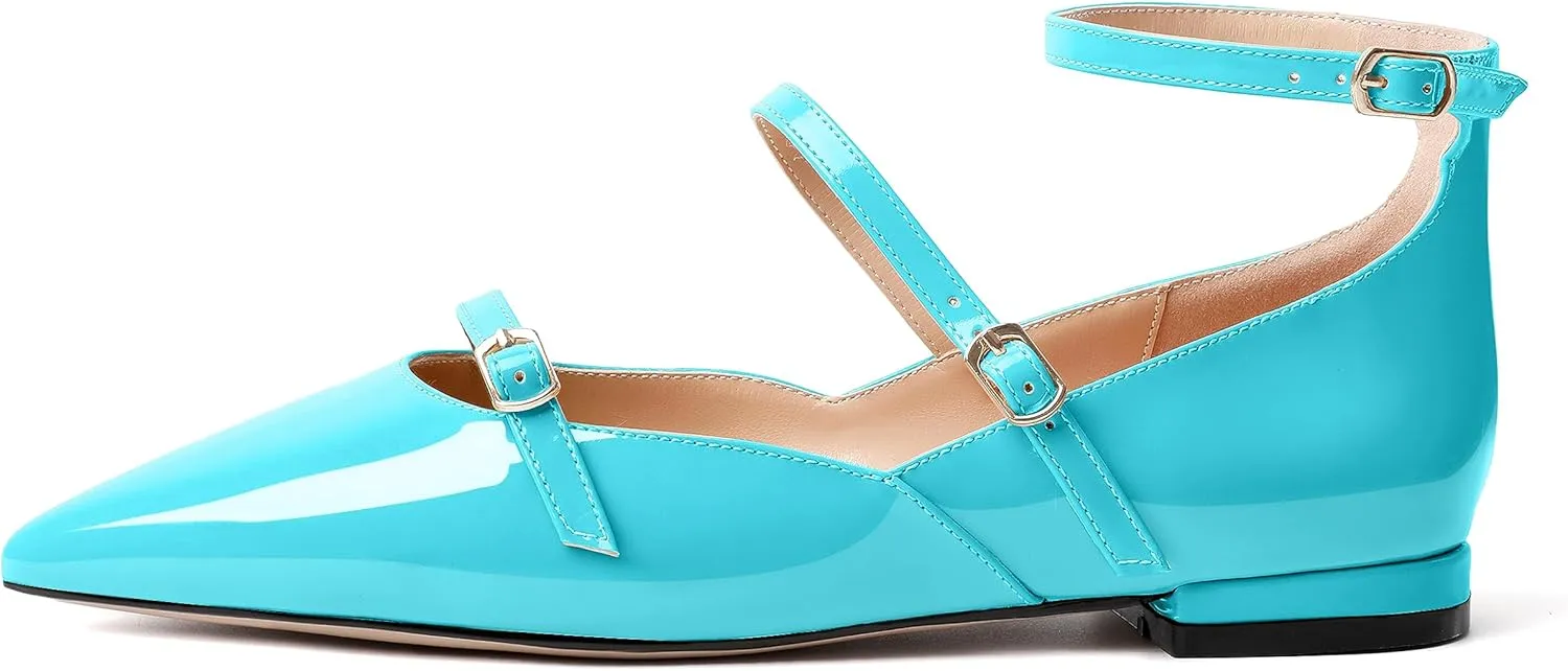 Joseywade Women's Ballet Flat Shoes Ankle Strap Mary Jane Flats Pointed Toe Ballerina Walking Flats Cute Casual Low Comfort Soft Dress Shoes