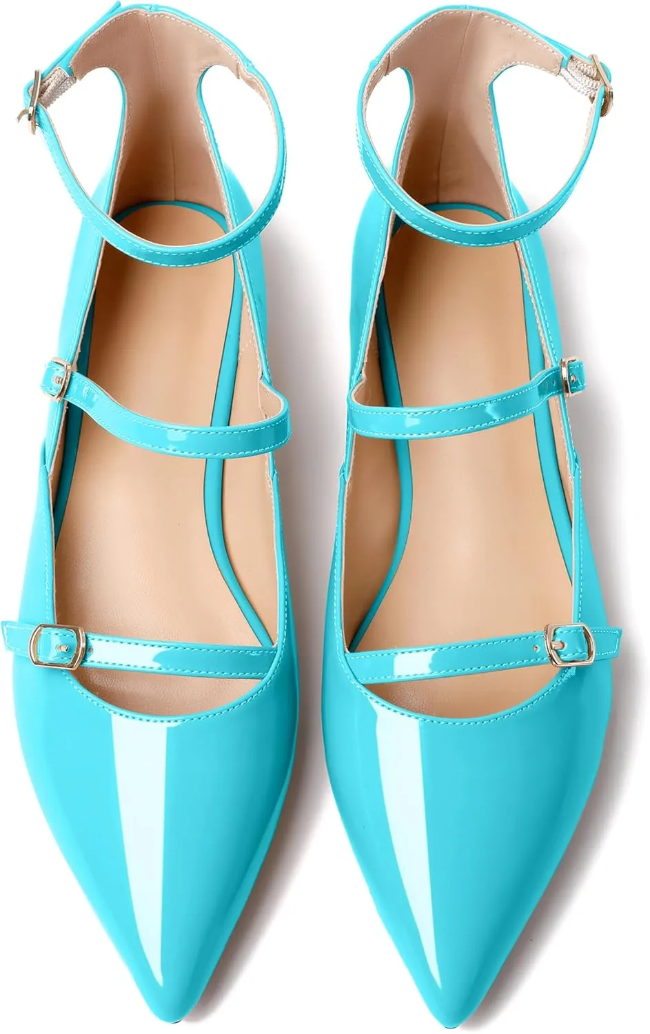 Joseywade Women's Ballet Flat Shoes Ankle Strap Mary Jane Flats Pointed Toe Ballerina Walking Flats Cute Casual Low Comfort Soft Dress Shoes
