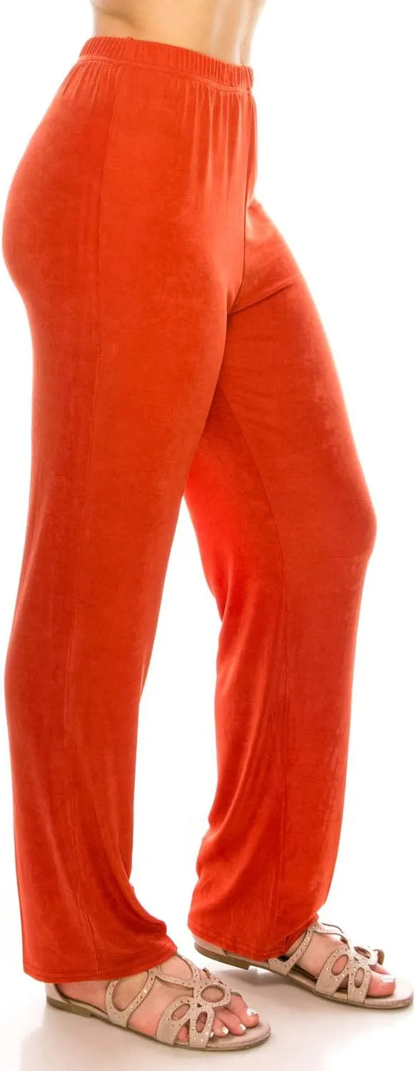 Jostar Women's Elastic Waist Pants – Pull On Acetate Non Iron Stretch Straight Leg Relaxed Fit Basic Trouser