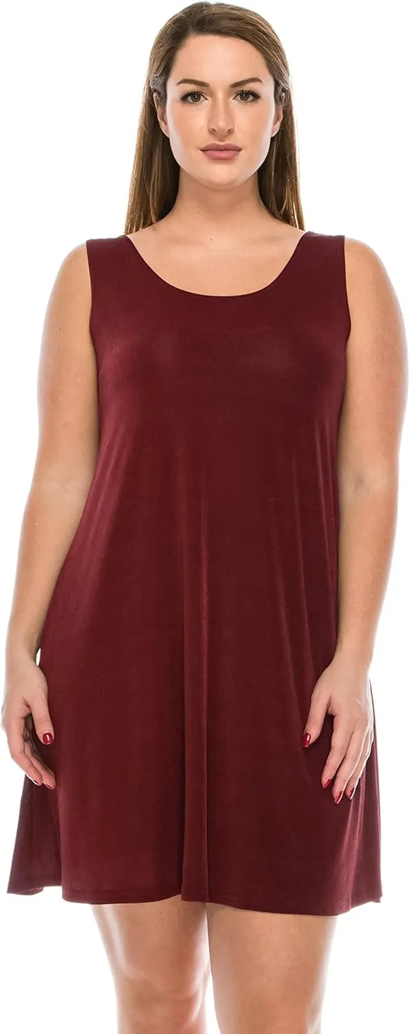 Jostar Women's Plus Size Dress – Sleeveless Tank Stretch Casual Swing Flowy Basic Solid T Shirt One Piece