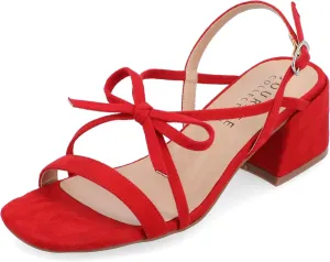 Journee Collection Women's Amity Suede Sandal with Bow Open Square Toe Buckle Ankle Strap Covered Block Heel Shoe
