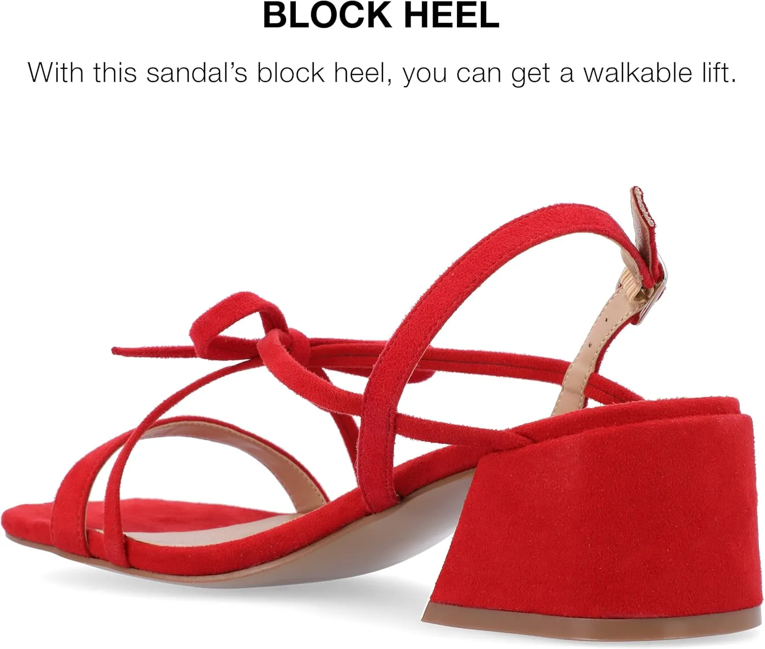 Journee Collection Women's Amity Suede Sandal with Bow Open Square Toe Buckle Ankle Strap Covered Block Heel Shoe