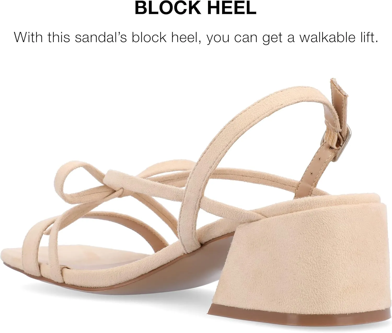 Journee Collection Women's Amity Suede Sandal with Bow Open Square Toe Buckle Ankle Strap Covered Block Heel Shoe
