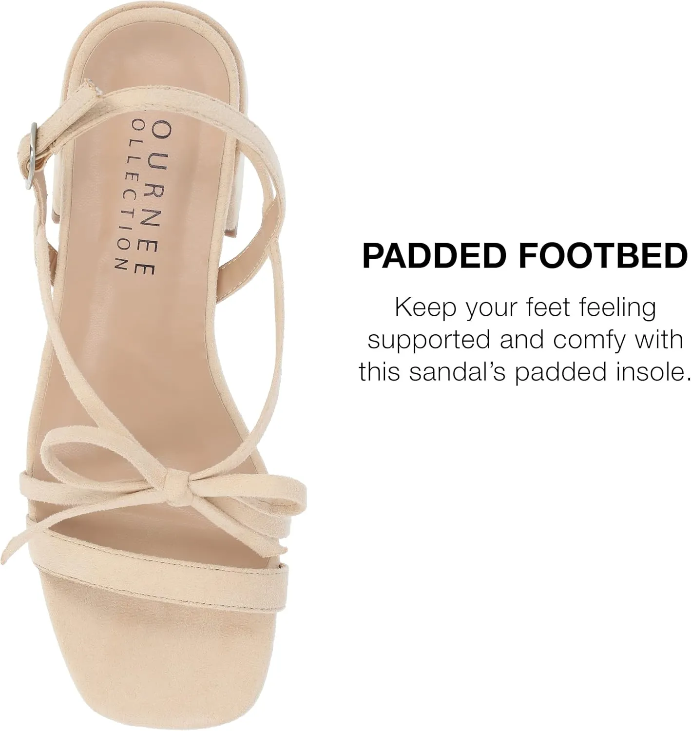 Journee Collection Women's Amity Suede Sandal with Bow Open Square Toe Buckle Ankle Strap Covered Block Heel Shoe